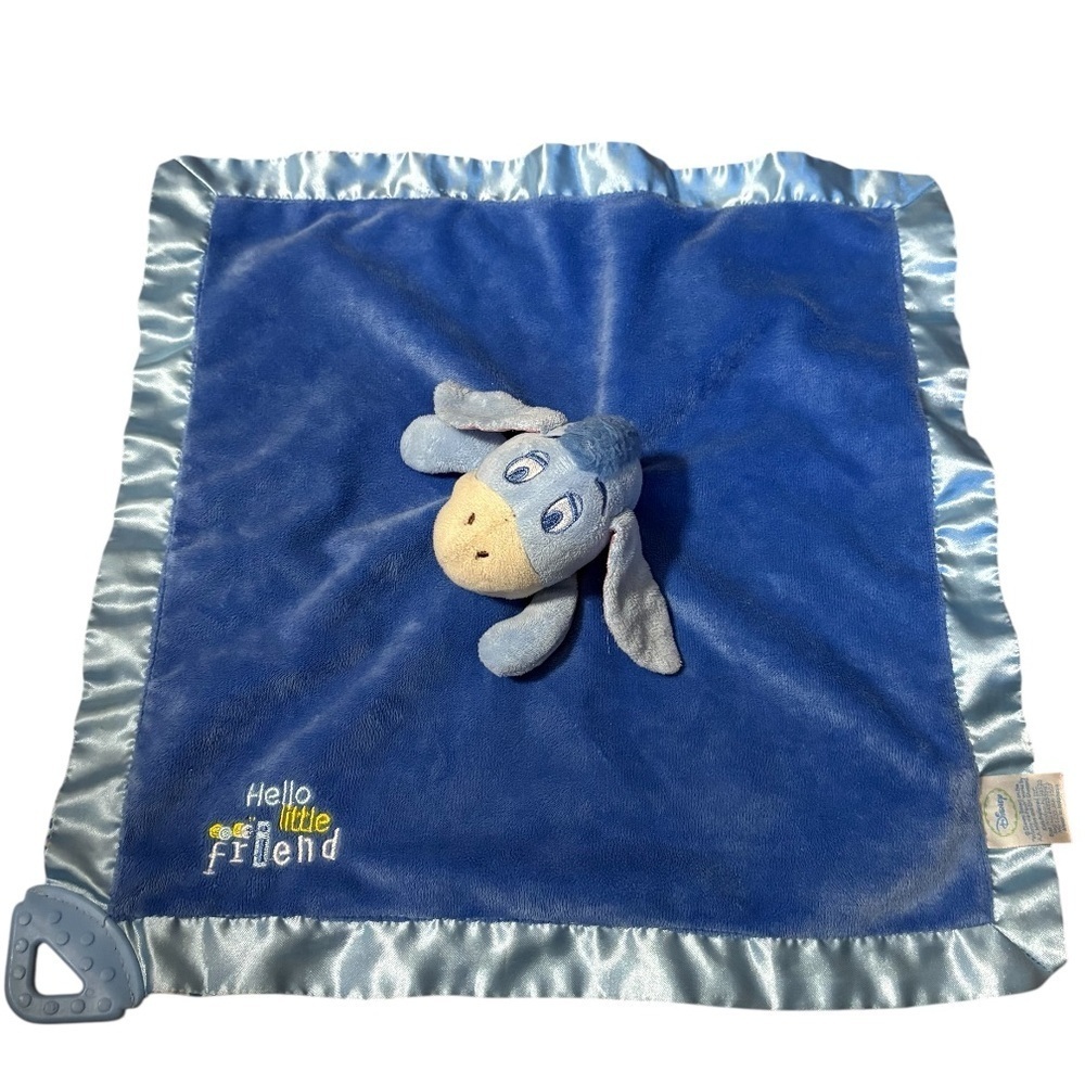 Disney Eeyore Blue Lovey Security Baby Blanket With Teether 14" Winnie The Pooh